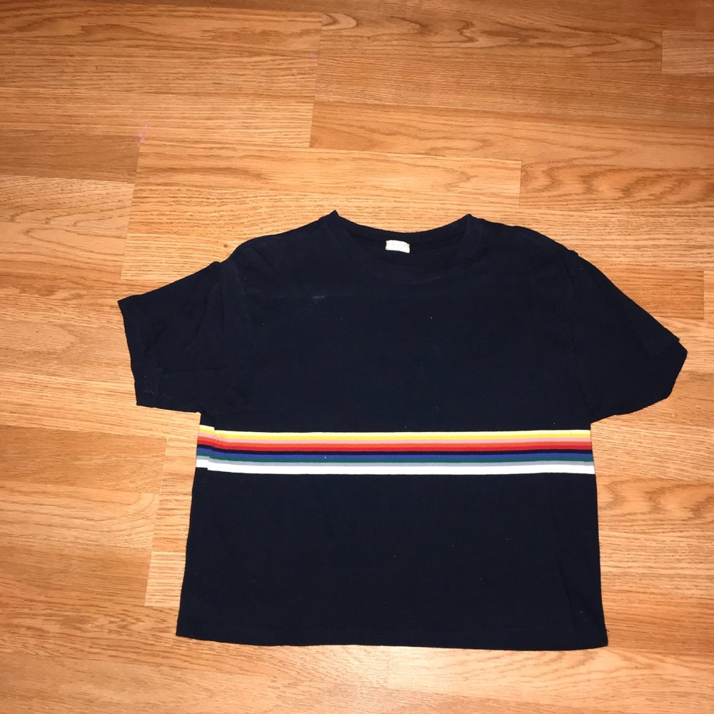 dark blue rainbow stripe shirt